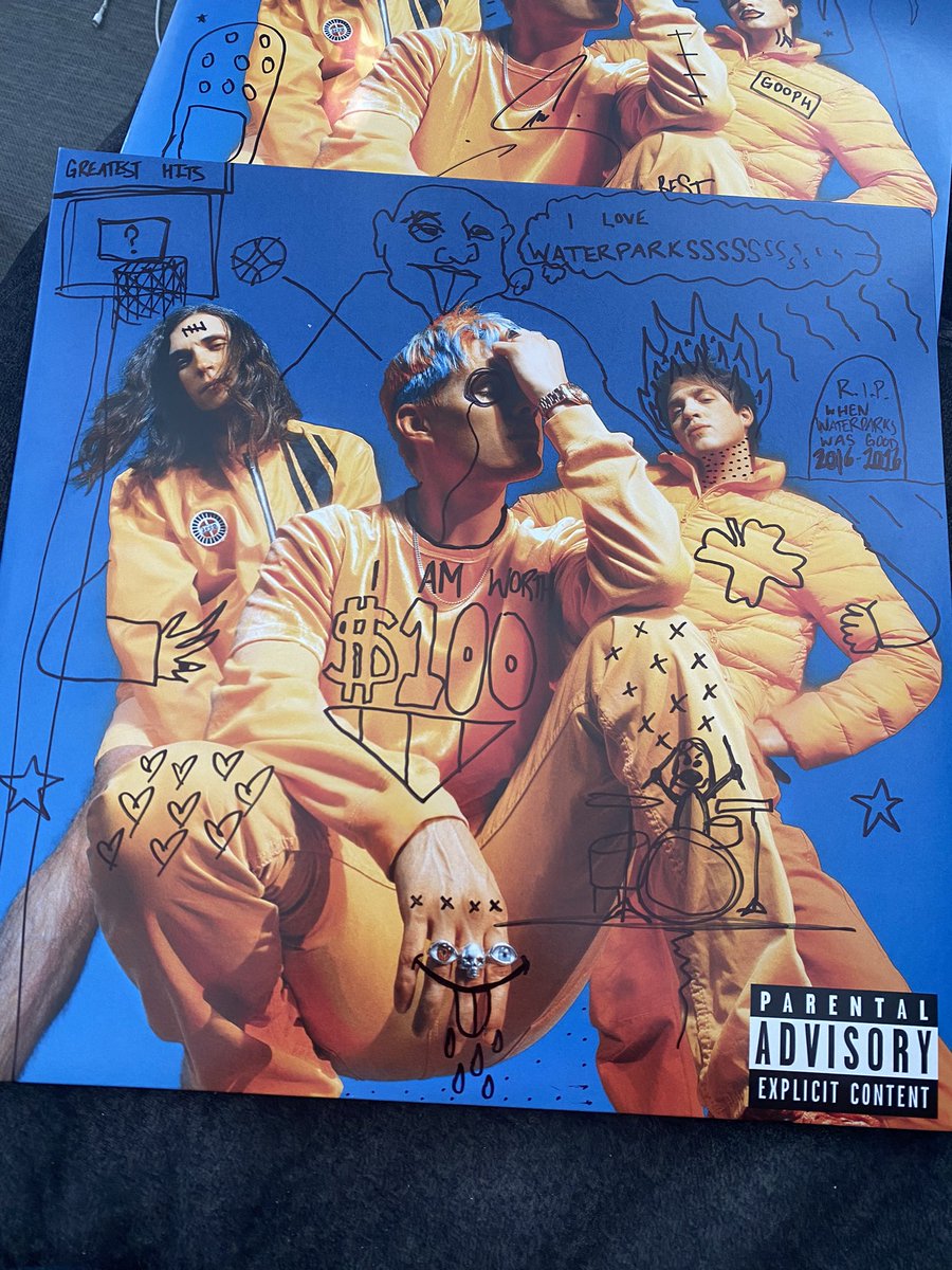 waterparks's tweet photo. IM DRAWING ON/SIGNING 3 COPIES OF GREATEST HITS ON VINYL RN. RETWEET THE ORIGINAL TWEET AND HASHTAG #GREATESTHITS AND I’LL PICK THE WINNERS TOMORROW 

LAST DAY THAT COUNTS FOR FIRST WEEK SALES TOO, STREAM IT UP BABY: https://t.co/jKiBwBsrju https://t.co/qdjaR0TmiD
