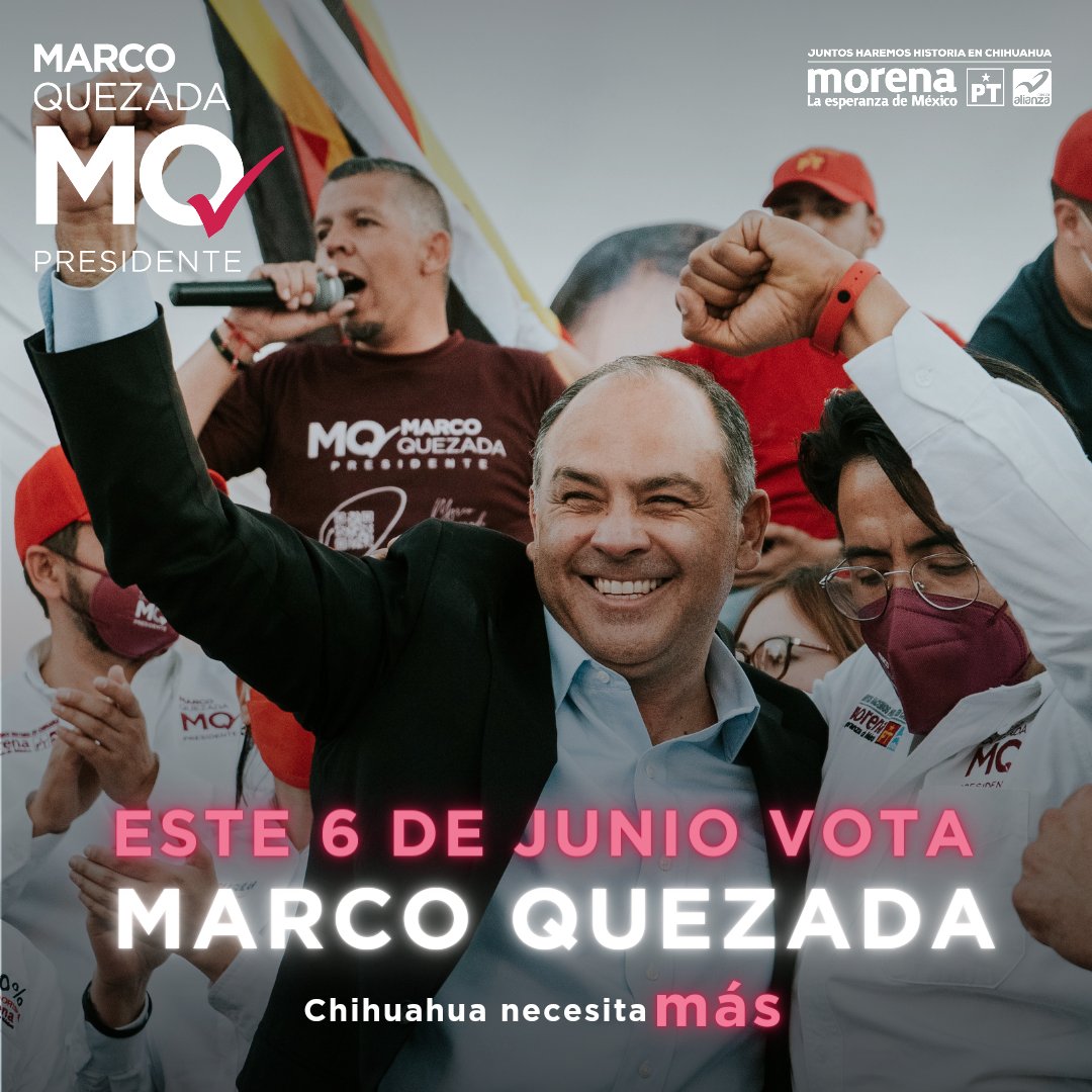 ¡Vamos a ganar! Unidos de manera decidida vamos a construir un futuro prospero para Chihuahua.
#MarcoQuezadaPresidente #Chihuahua
