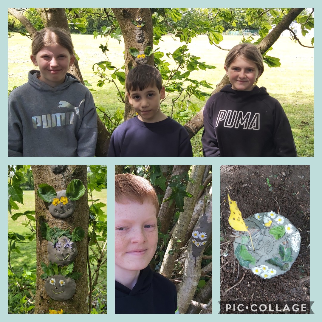 YsgolBroTawe's tweet photo. If you go down to the woods today, you are sure of a big surprise!🌳😍🌳Pupils have been busy making clay faces in the trees and we think they look AMAZING!💚Diolch @Clarefrog22.
#FaCEproject 
@MrsBullionsMaes 
@_OLW_ 
@Maesydderwen 
@wgmin_education 
#naturalart #Wellbeing https://t.co/74m1kQMXqK