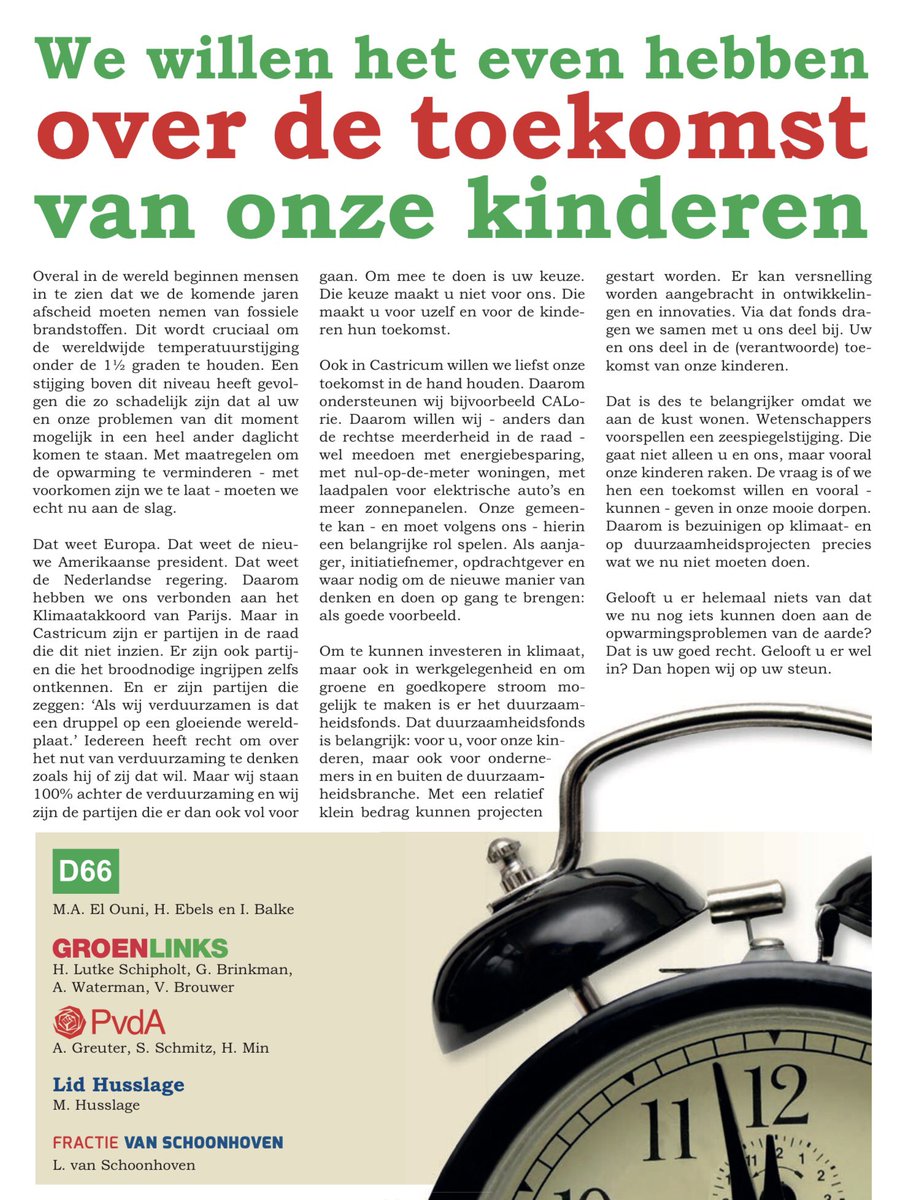 RRootert's tweet photo. Wow, kijk @RaoulBoucke @TomvanderLee @Joris_PvdA! De Castricumse fracties van @D66 @GroenLinks @PvdA spreken zich in een paginagroot gezamenlijk statement uit tegen de gemeentelijke bezuinigingen op klimaat en duurzaamheid. Hopelijk landelijk ook zo sterk samen voor klimaat! 💚🌎 https://t.co/DBrYP40a91