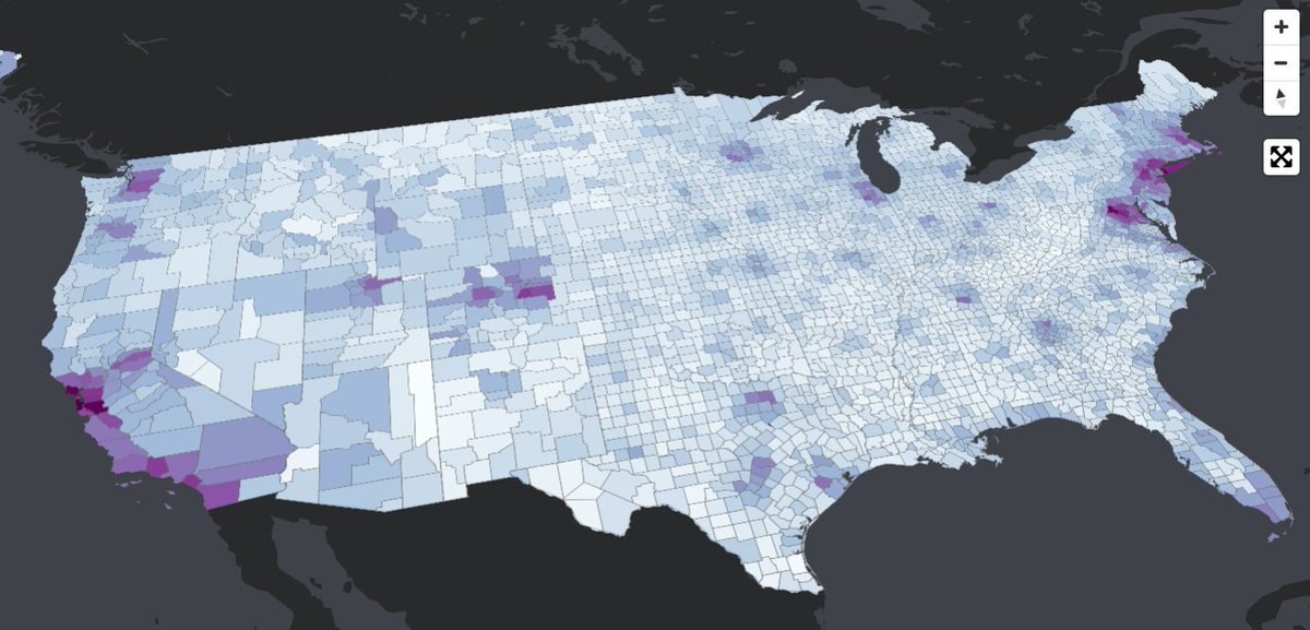 Trying out some data viz tools in Flourish. This map features median monthly housing costs as reported in the 2019 ACS.

Darker = higher housing costs. (This doesn't account for income yet.)