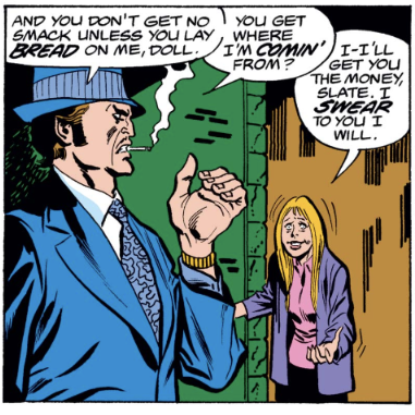 CrazyforRAMU's tweet photo. This is what #Marvel thought drug deals looked like in 1976. 1976!

From #Daredevil 139, on #MarvelUnlimited. I won't name creators since I'm deriding their work. But you can guess via reply; I'll let you know if you hit it! 

#BronzeAgeComics #GuysAndDollsAndDrugs #FunnyPanels https://t.co/jvteTVO45F