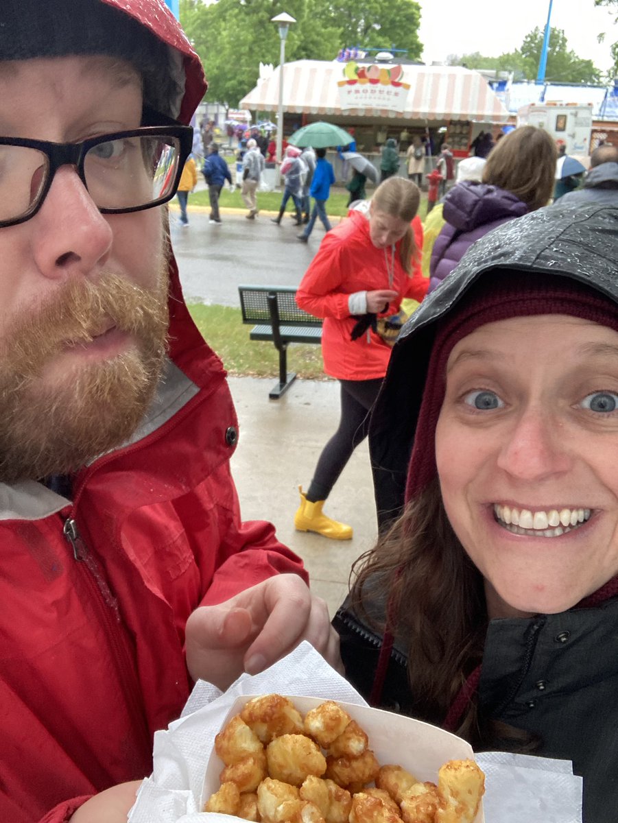 gretas17's tweet photo. 42 degrees? Yes. Raining? Yes. Wearing wool socks, long underwear, and my winter hat? Yes. Worth it for tasty cheese curds, a corn dog, and a taste of the @mnstatefair in May? Absolutely yes! Can’t wait for August and the real thing and slightly warmer weather. https://t.co/nKj4e79Lb9