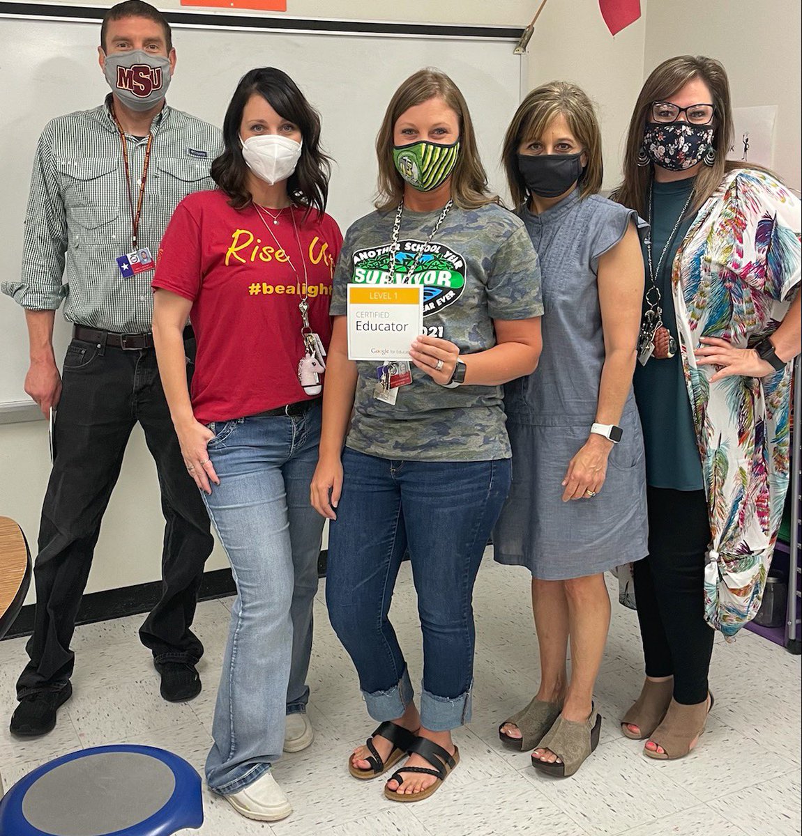 haynes_nwa's tweet photo. We celebrated some Google Certifications today. @CathyNielson3 and @HNAPearson both received Level 1 certifications. And @musicartteacher is level 2 AND a Certified Google Trainer. 👏🏻👏🏻👏🏻 #bealight @CamachoEdTech https://t.co/uSB8wyCY8q