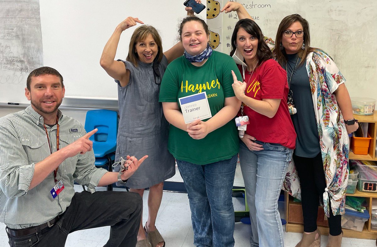 haynes_nwa's tweet photo. We celebrated some Google Certifications today. @CathyNielson3 and @HNAPearson both received Level 1 certifications. And @musicartteacher is level 2 AND a Certified Google Trainer. 👏🏻👏🏻👏🏻 #bealight @CamachoEdTech https://t.co/uSB8wyCY8q