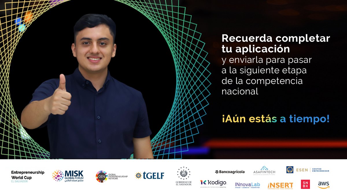 Aún puedes iniciar o finalizar tu aplicación a la Copa Mundial de Emprendimiento #EWC2021🏆, y poner a tu empresa en el camino correcto.

No importa si tu proyecto empresarial se encuentra en la etapa de idea, temprana o crecimiento.

¡Hazlo acá!👉rebrand.ly/x1fmv8w.