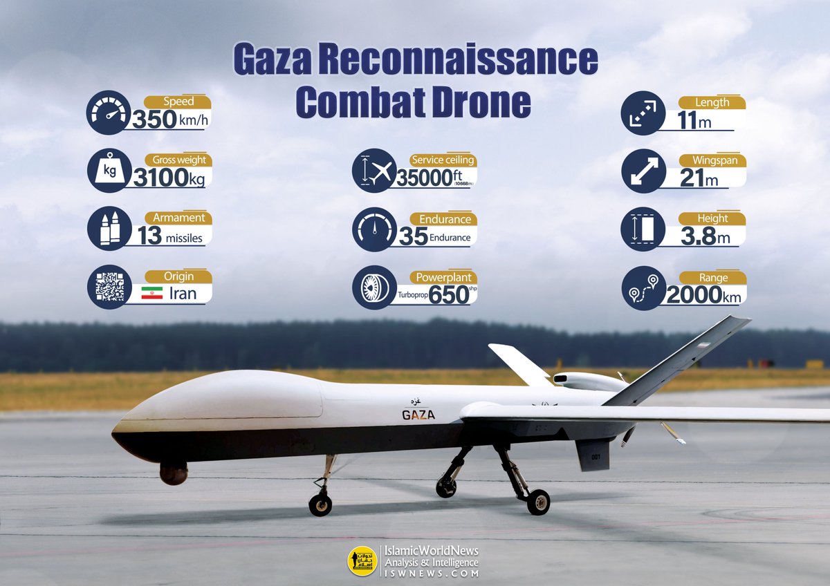 IWN on Twitter: "#Gaza Drone The Gaza UAV is one of the most advanced and  largest Iranian UAVs ever built by the Iranian Armed Forces, and the  specifications and equipment used in
