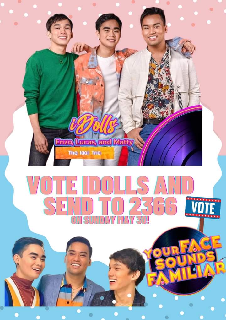 InLucas01's tweet photo. VOTE IDOLLS and send to 2366 on Sunday May 30!
#YFSFIDolls
@lucasnikkogrc
@enzo_almario
@mattyjuniosa https://t.co/SrrUtJOAjS