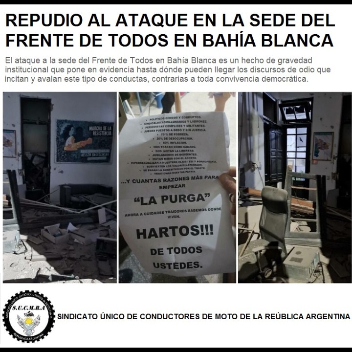 SucmraVare_Bera's tweet photo. Desde SUCMRA nos solidarizanos con los compañeros del @FrenteDeTodos de #bahiablanca ‼️
Conducción Nicolás Morrone
Luciano Schillaci
#democracia
#RepudioTotal
#SUMRA
#SindicatoMotokero
#MovemosElMundo https://t.co/RmAMT37s7J