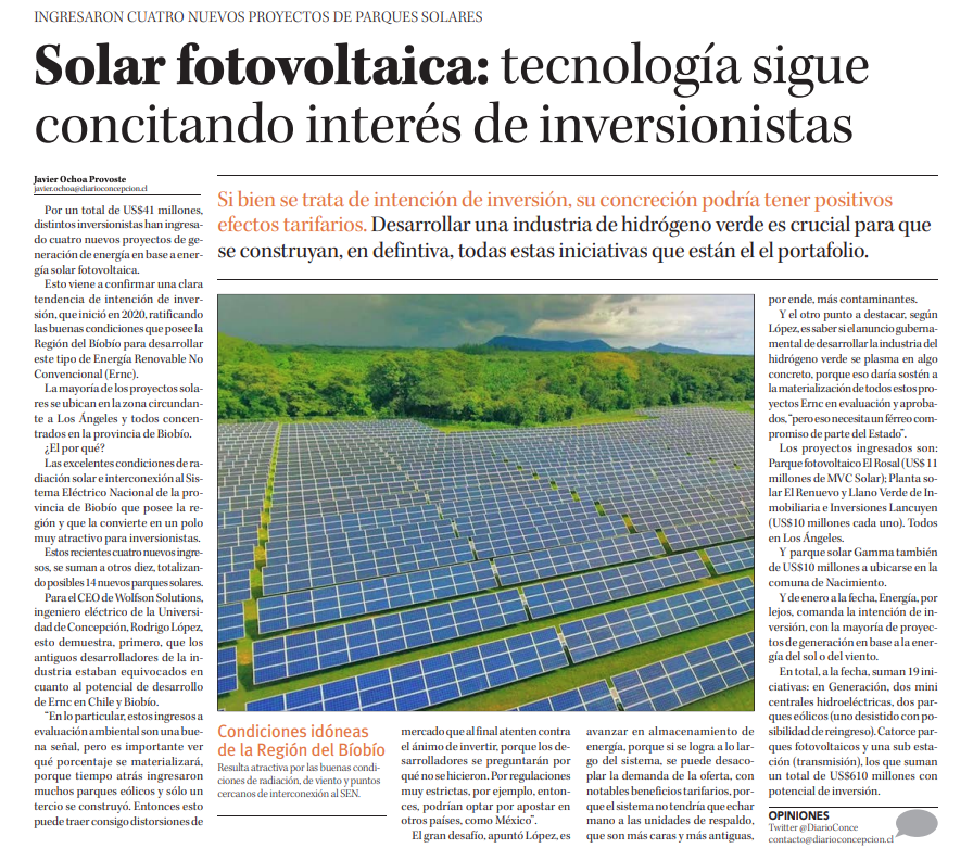 Les comparto el artículo publicado el miércoles 26/05/2021 en <a href="/DiarioConce/">Diario Concepción</a> "Solar fotovoltaica: tecnología sigue concitando interés de inversionistas"

lnkd.in/gVDnSJS

#JavierOchoa
#solar #solarenergy #energy #renewables