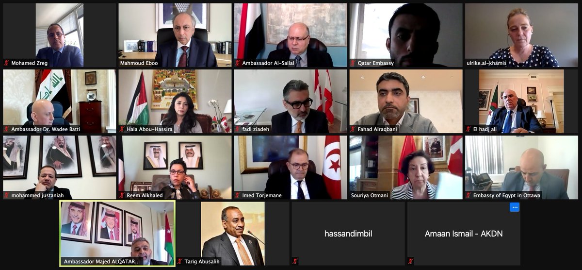 AKDNinCanada's tweet photo. Today, Dr. Mahmoud Eboo, Rep. of the Delegation of the #IsmailiImamat &amp; Dr. Ulrike Al-Khamis, Interim Director of the @AgaKhanMuseum provided an overview &amp; virtual tour of the Aga Khan Museum to the Council of Arab Ambassadors in 🇨🇦 and discussed potential areas of collaboration. https://t.co/r6tHSLSK32