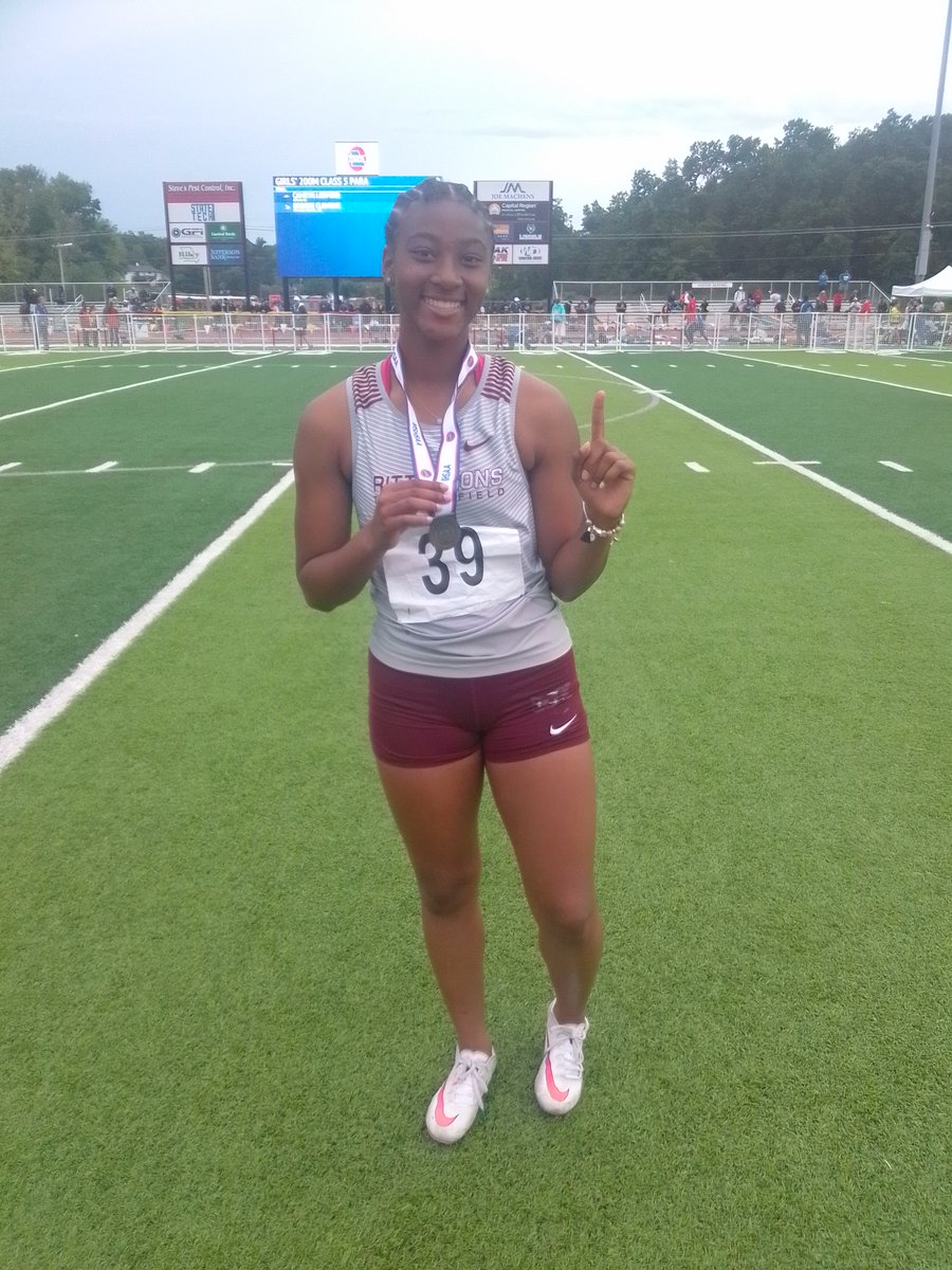 Cardinal Ritter freshman Aniyah Brown sets a Class 5 record by winning the Girls 200m Dash with a time of 24.08 at the #MSHSAA Track &amp; Field Championships