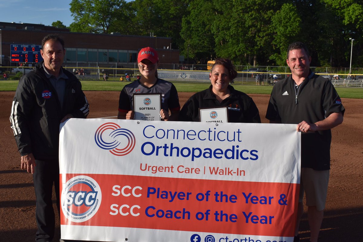 SCCcommissioner's tweet photo. Congrats @CHSRamPride Bri Pearson and @sheltongaelsAD Lindsay Wheeler, the 2021 SCC Softball Player and Coach of Year, presented by @ctorthopaedics #ctsb https://t.co/f653PYV3Zg