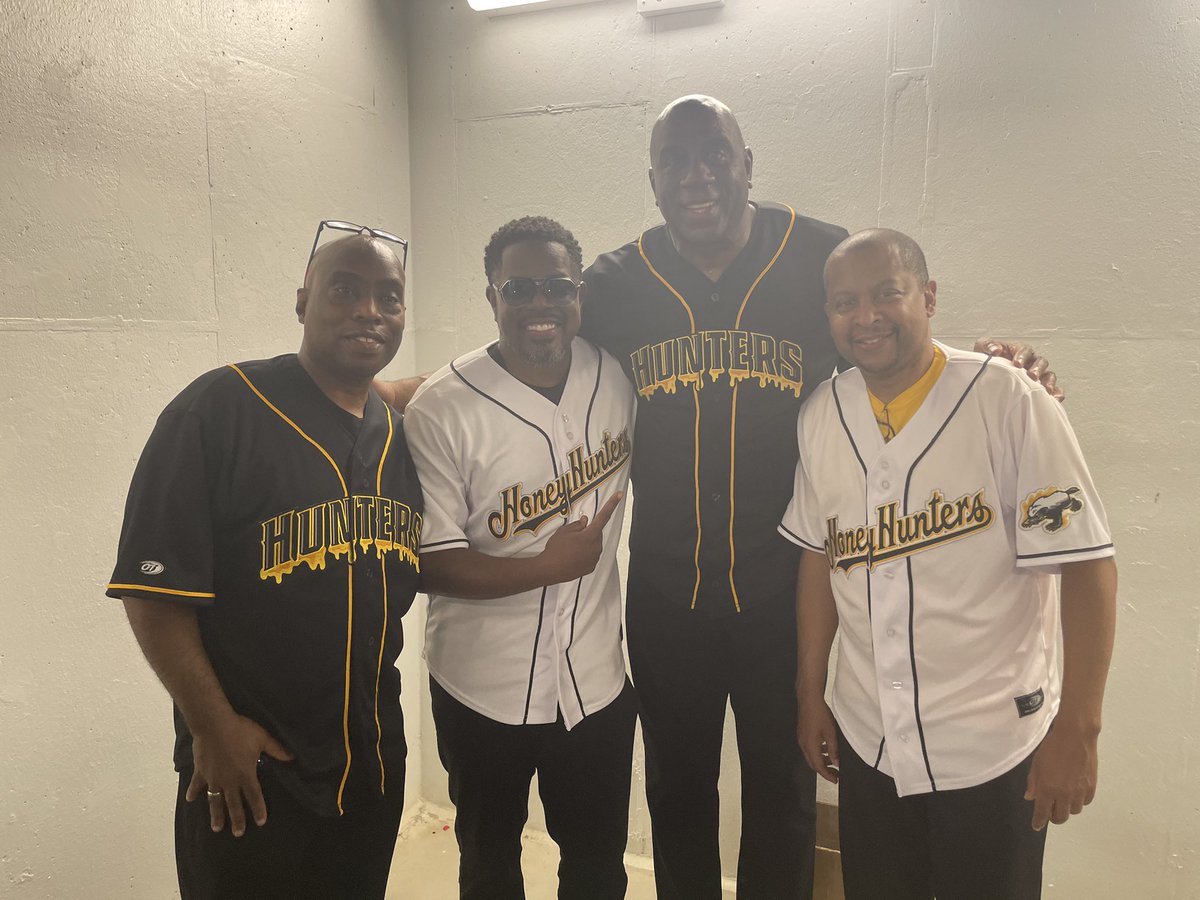 MagicJohnson's tweet photo. What a historical day in baseball &amp; for the city of Gastonia, NC! I was so happy to come &amp; support my friend Brandon Bellamy, the first African-American majority owner of a minor league baseball team, the Gastonia Honey Hunters, &amp; the new stadium they’ll play in, FUSE Ballpark. https://t.co/717bFysYDF