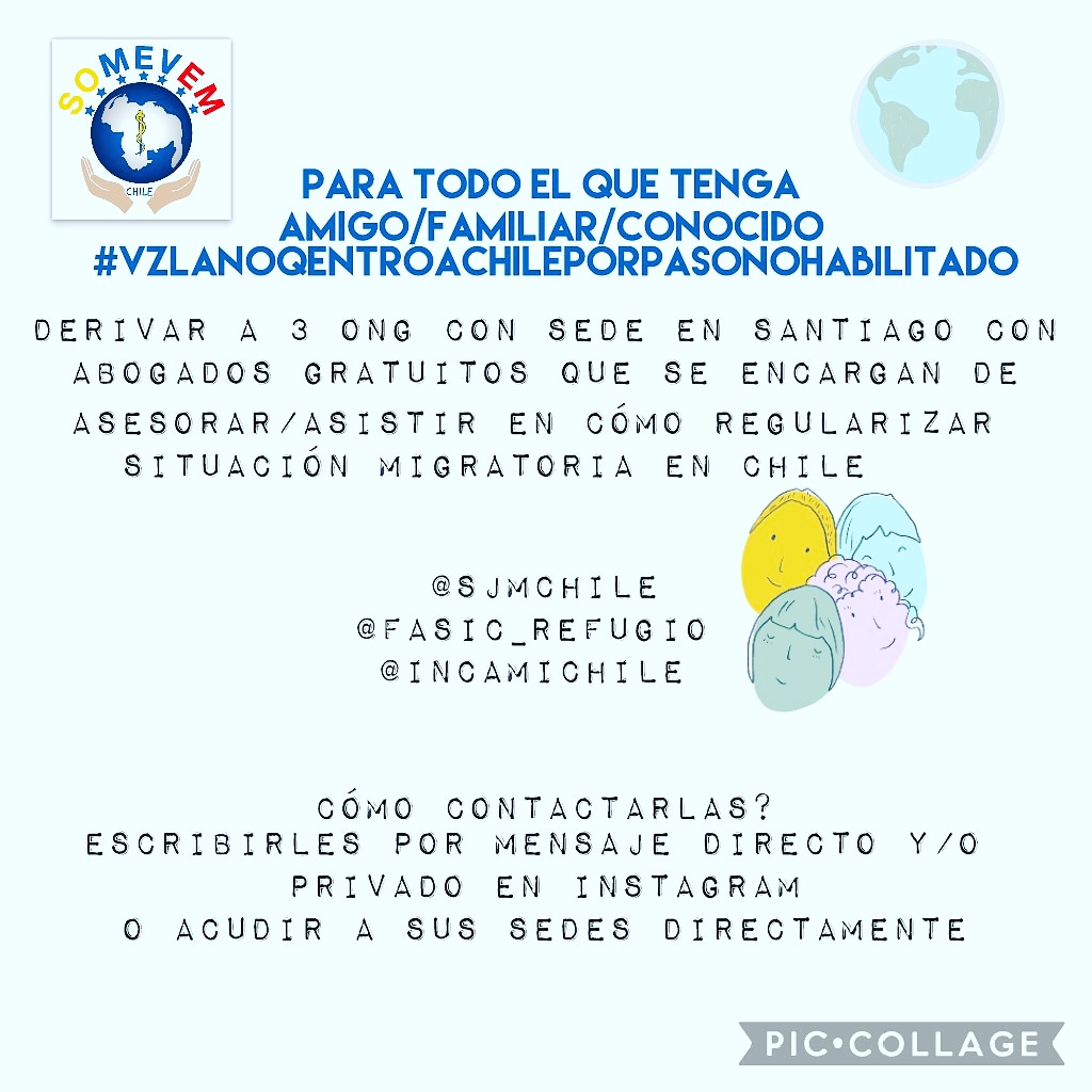 somevem_chile's tweet photo. Para Todo el que tenga Amigo/Familiar/Conocido #VzlanoQentroAChileporPasoNoHabilitado
Derivar a 3 ong con Sede en Santiago con Abogados Gratuitos que se encargan de asesorar/asistir en Cómo Regularizar Situación Migratoria en Chile🇨🇱 
@sjmchile
@fasic_refugio 
@incamichile https://t.co/0MaIiaufn4