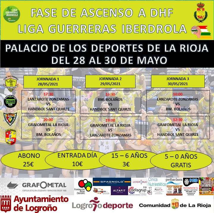 BMSportingLR's tweet photo. Disponible en la web la previa de la Fase de Ascenso a DHF en la que los cuatro mejores equipos de DHPF  lucharán por conseguir una plaza para competir la próxima temporada en la Liga Guerreras Iberdrola.

@CBZONZAMAS
@SportingLR
@HSantQuirze
@CBMB_Official

💛💚💛 https://t.co/2kd5X7xBsN