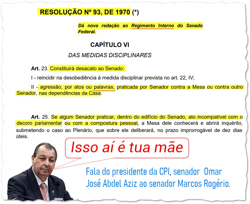 10_5_6_5's tweet photo. 2/5) Art. 32. Perde o mandato o Senador (Const., art. 55):
II - cujo procedimento for declarado incompatível com o decoro parlamentar;⤵️ https://t.co/XnftyMaiMC