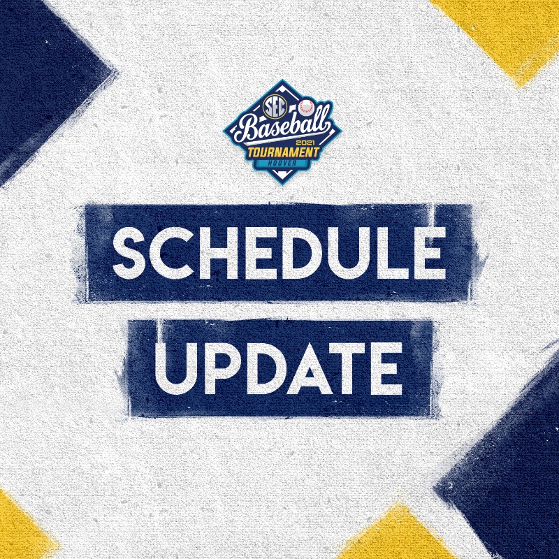 SEC's tweet photo. SCHEDULE UPDATE:
Due to projected weather conditions for Friday, game 13 of the SEC Baseball Tournament will begin at 10 a.m. CT. #SECTourney