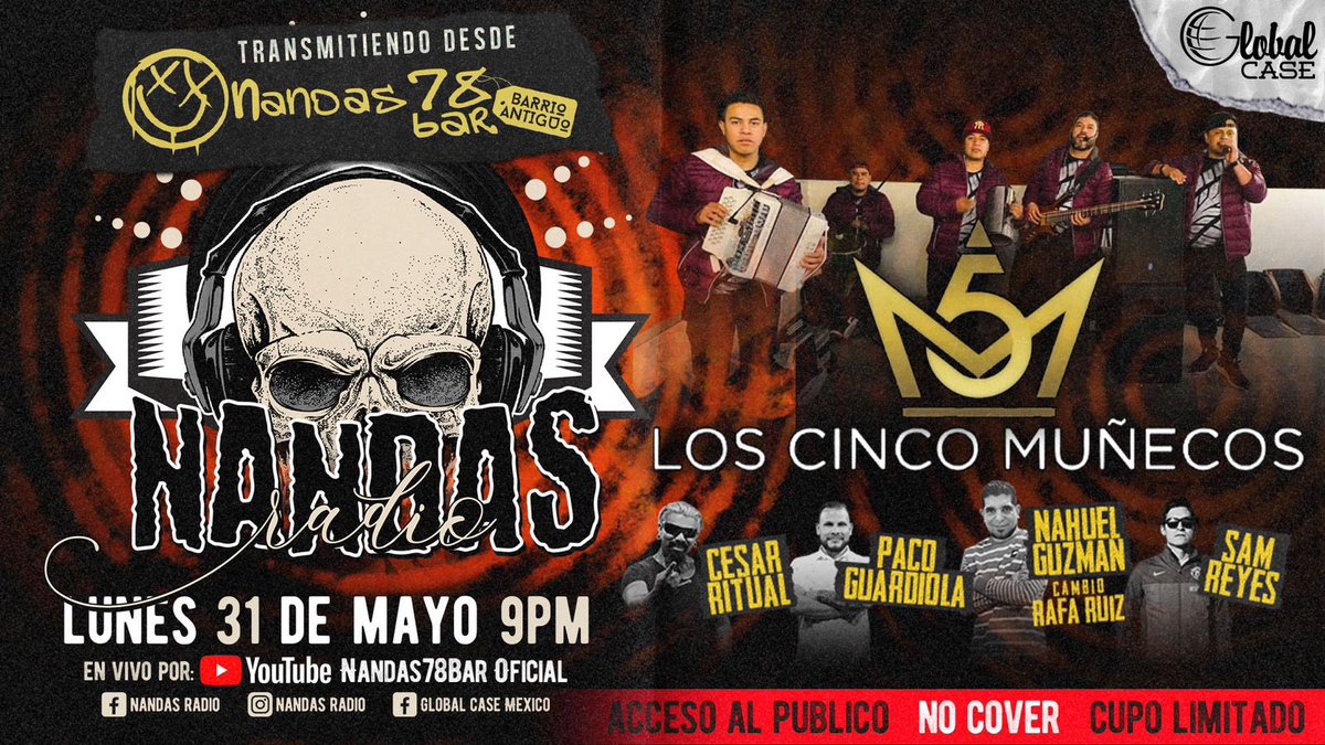 NandasRadio's tweet photo. Vente a bailar en vivo el próximo Lunes a Nandas Barrio Antiguo con Los 5 muñecos.
Ya se la saben, ATR o Nada en Nandas Radio 🤙🏼 https://t.co/WH8Rv0gRet