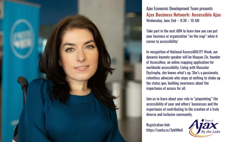 SueSutcliffe's tweet photo. Join us June 2nd 8:30-10am on #WorldEventCenter for @TownOfAjax @AjaxBizNetwork  #virtualevent featuring @maayanziv of @AccessNowApp. Admission is free but registration is required... https://t.co/HDAIZI8uDS https://t.co/aXCmlUrlbV