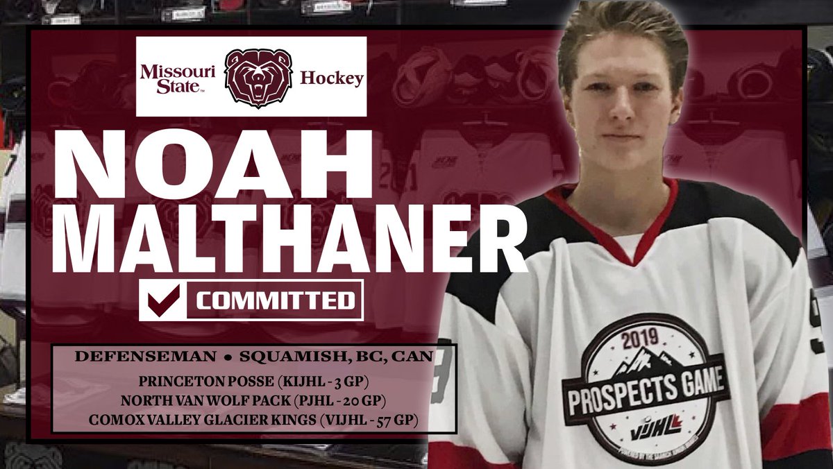 MOStateHockey's tweet photo. 🚨🚨 COMMITMENT ALERT 🚨🚨
(1/2) It's a stormy night in Springfield, MO and the Ice Bears are making noise as well! Say Hello to the newest member of the Ice Bears family, defenseman Noah Malthaner from Squamish, B.C., Canada! https://t.co/b04WtQkdiz