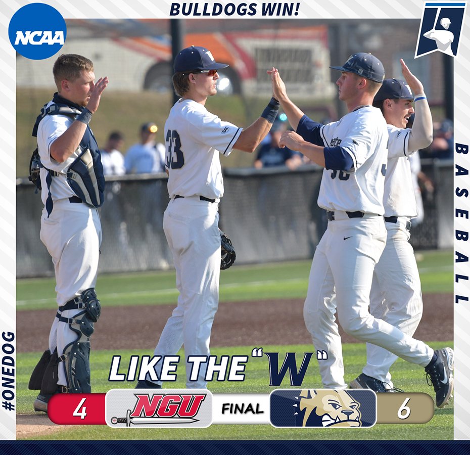 WU_Bulldogs's tweet photo. #16 @WingateBaseball opened NCAA Tourney play with a 6-4 win over #19 North Greenville!

Mellett &amp; Simpson drove in 2 runs each; Christopher &amp; McKay had 3 hits apiece!

Dula got the win, Callari earned the 4-inning save

#WUBSB vs. UMO Friday at 3

Recap | https://t.co/Lu2uyCHGg3 https://t.co/ptklo53i8g