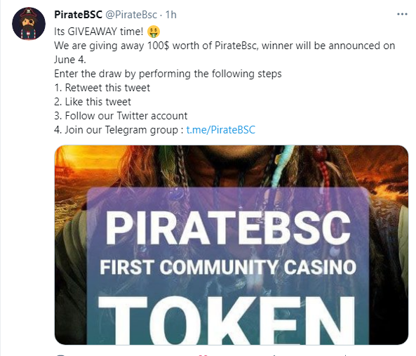 PirateBsc's tweet photo. @SafeEarthETH Crazy giveway for every new pirates! https://t.co/pmeF2aqo9k