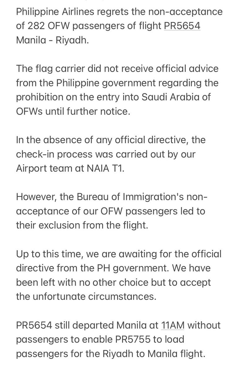 Inquirer on Twitter "BREAKING Philippine Airlines 282 OFWs in Manila