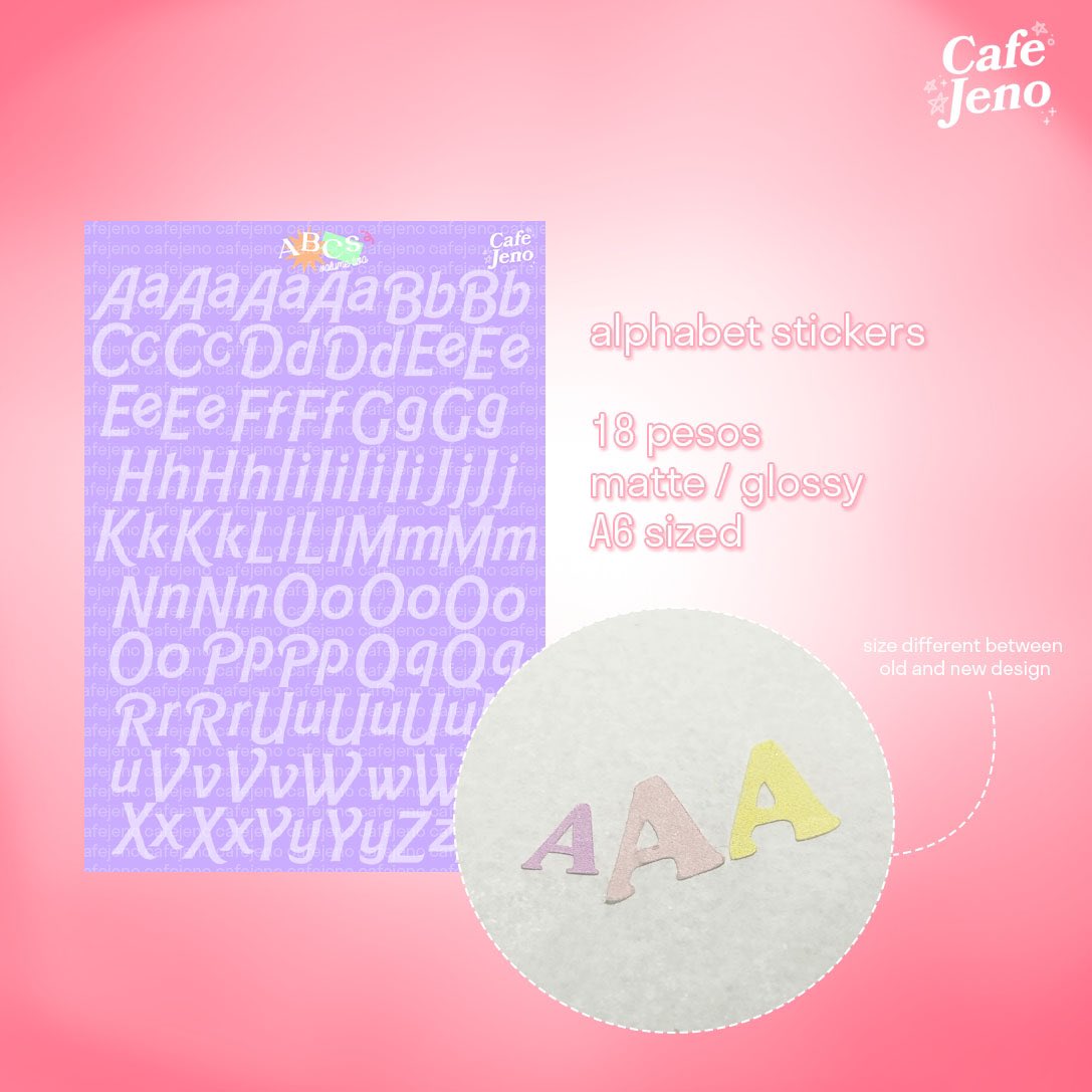 cafejenoph's tweet photo. a grand comeback! the favorite alphabet stickers is now back 🖍

we know how much you love the ABC stickers and now we’re back with two new volumes 🤍 

however, the new designs’ sizes are slightly bigger than the old 😣 https://t.co/xrUtGX5p8K