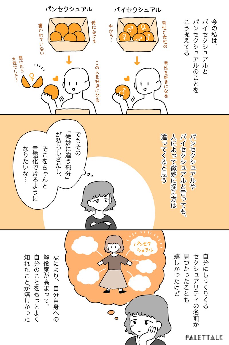 パンセクシュアルという言葉を知ってしっくりきた私の話
#パレットーク

(音声データ読み上げが可能な代替テキスト入りの漫画はこちらになります) 