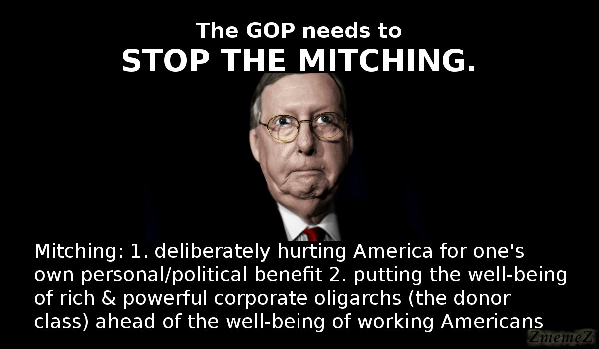 ZhiZhuWeb's tweet photo. @igorbobic Yes. It is about short-term political gain at the expense of ...
For Mitch McConnell, it is ALWAYS about maintaining his personal political power.
McConnell does NOT care about the USA, Kentucky, or even the GOP.
Mitch only cares about Mitch.
The GOP needs to #StopTheMitching https://t.co/ar58GaVIpP