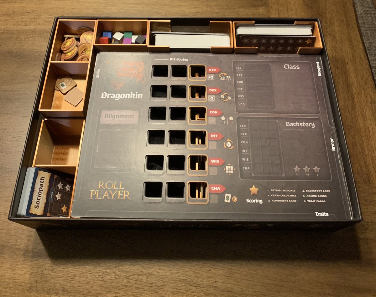 Enjoying my new Roll Player insert, printed by my friends <a href="/MorganBros3D/">Morgan Brothers 3D</a> I can’t wait to fill this gorgeous copper insert with expansions.