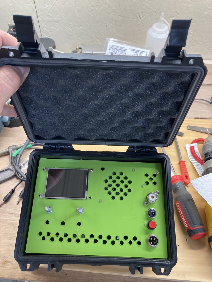 WI9LL_Will's tweet photo. Project #ubitx is going okay. I never was the best at fabrication. Wish I had a machine that would just cut lexan and thinner woods based off of a file I designed. #hamradio #qrp https://t.co/cscntHlM0O