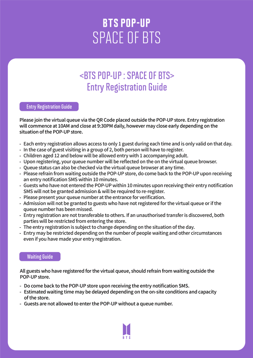 morningKall's tweet photo. [BTS POP-UP : SPACE OF BTS in SINGAPORE]

Hi Singapore, we are finally back! 💜
Check out information, admission &amp; purchase notice for BTS POP-UP : SPACE OF BTS in SINGAPORE.
We can’t wait to see you!

📆 28 May - 15 August 2021
📍 Funan, # 02-13

#BTS #SPACE_OF_BTS https://t.co/kkVhVIw5ro