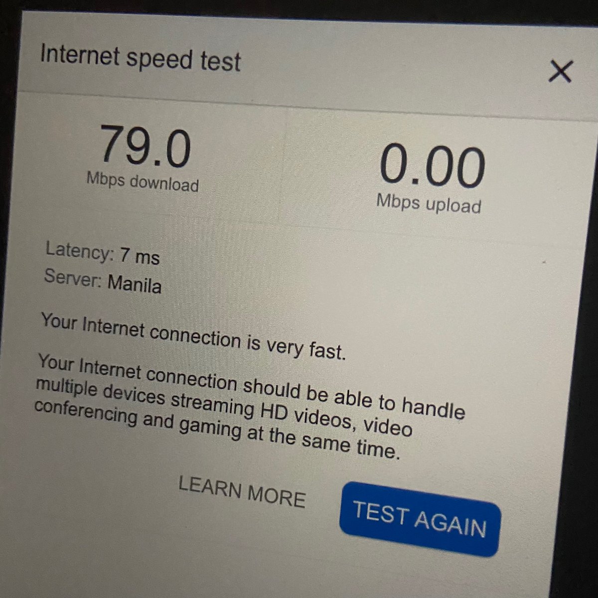 MythoGeek's tweet image. 79.0 download speed
0.00 upload speed 

YoUr InTernEt CoNneCtioN iS VeRy FaSt.

HAHAHAHAHUHUHUHU