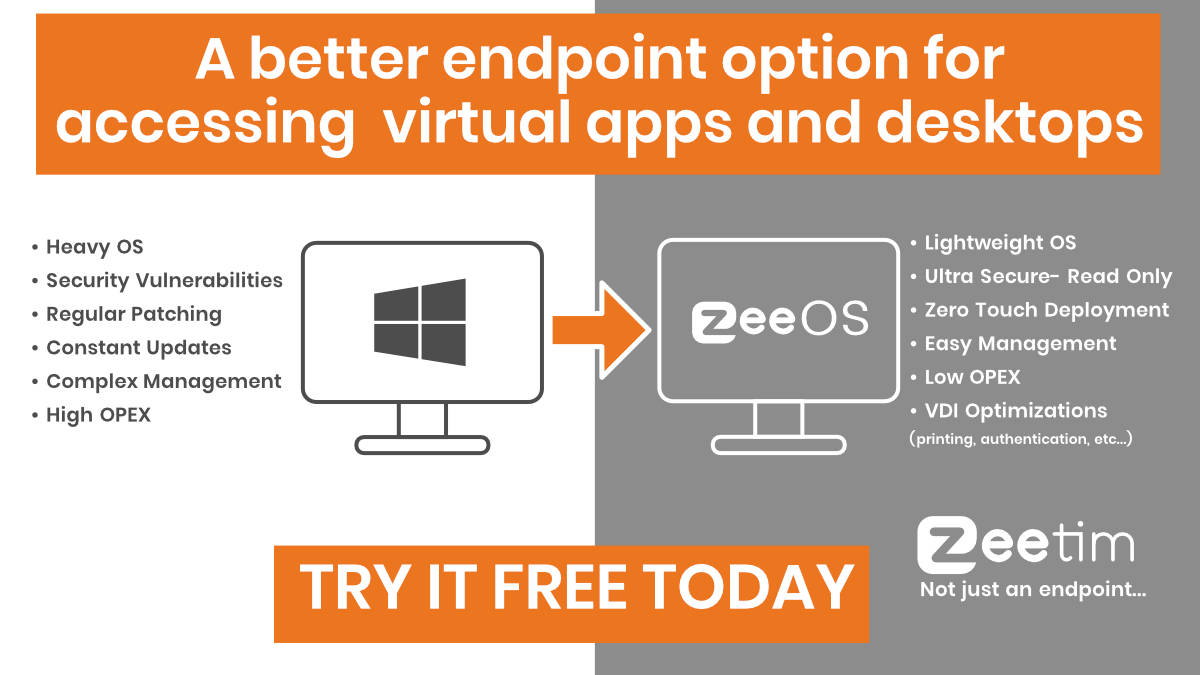 zeetim_software's tweet photo. Have you tried ZeeTransformer? If all you you are accessing is a browser or a virtual app or desktop, go test drive it today!
https://t.co/gUIf86t0Dt
#ZeeTim #NotJustAnEndpoint #TestDrive #Endpoint #SecureOS #ZeeOS #Citrix #vmwarehorizon #EUC #VDI #WFH #RDP #RDS #WVD #Linux https://t.co/vXQ85LNrUx