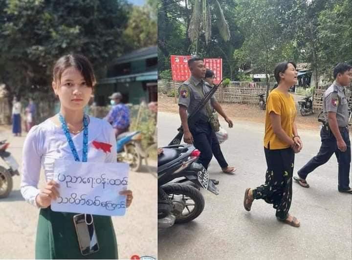 Just only 20-year-old teacher has been abducted by the Terrorists for participating in #CDM #CivilDisobedienceMovement! Human rights? Freedom? Hell! 
#WhatsHappeningInMyanmar 
#May28Coup