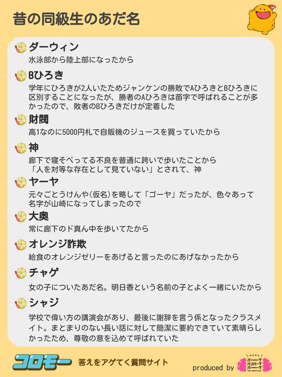 センスが光っている？昔の同級生のあだ名まとめwww