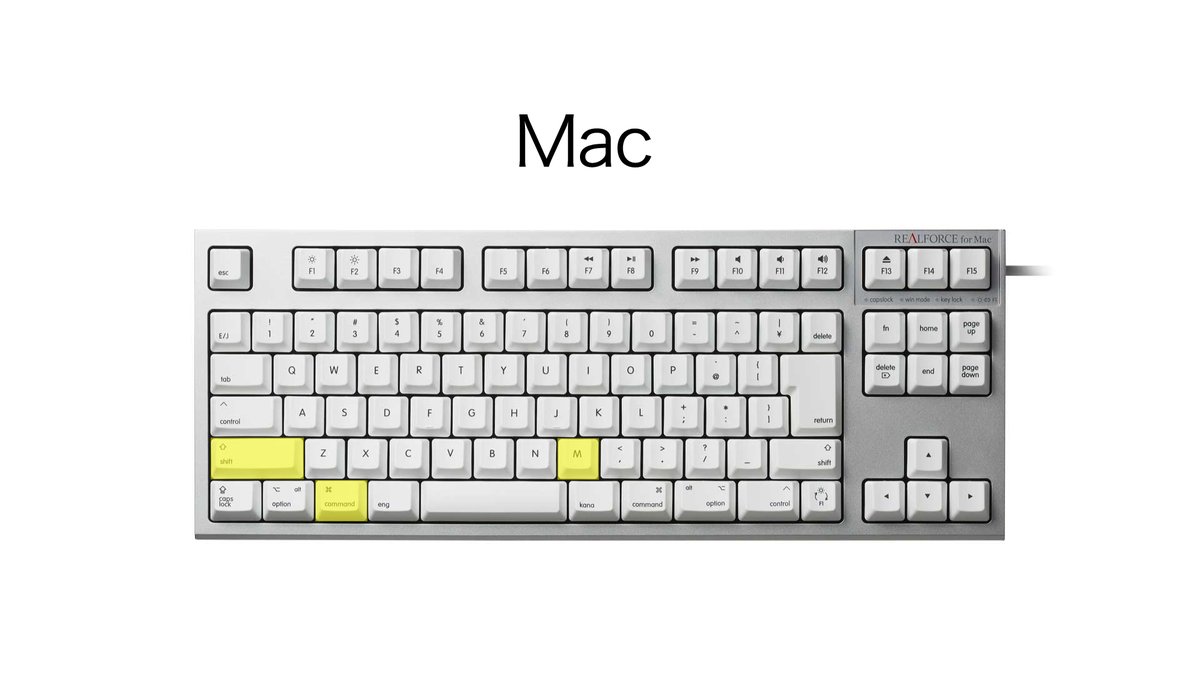 Realforce リアルフォース 公式 Rf ショートカットtips Discord 内で使用できるミュート切り替えのショートカットキー Win Ctrl Shift M 赤色部分 Mac Cmd Shift M 黄色部分 くしゃみなど自分の音声を消したいときに便利です