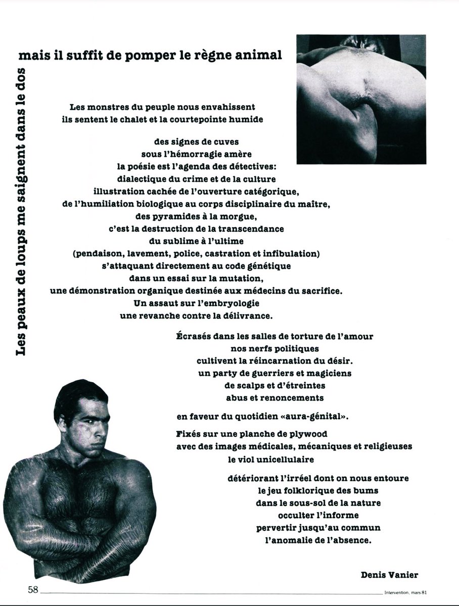 DenisVanier's tweet photo. Y’a 40 ans, ce poème peu connu de Denis Vanier. Mai 1981, revue Intervention, thème «Épidémie de corps»

Josée Yvon y signe aussi un texte. https://t.co/8sd7Xcrrdi