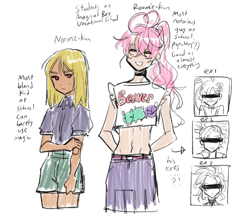heres a cap from my fake game i just made up titled "My Toxic Roommate", mahou shounen vocational school dating sim directed illustrated written and hallucinated by me, featuring my OCs.