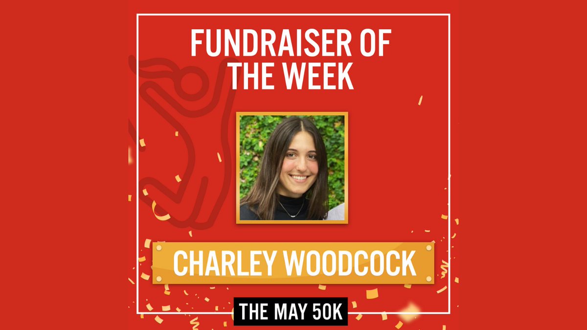 Our FINAL Fundraiser of the Week award goes to Charley Woodcock!

You're a superstar &amp; we've just LOVED watching you smash goals for MS research.❤️

Let's all band together for World MS Day on Sunday and show what it truly means to leave MS behind. 💪

#TheMay50K #KissGoodbyeToMS