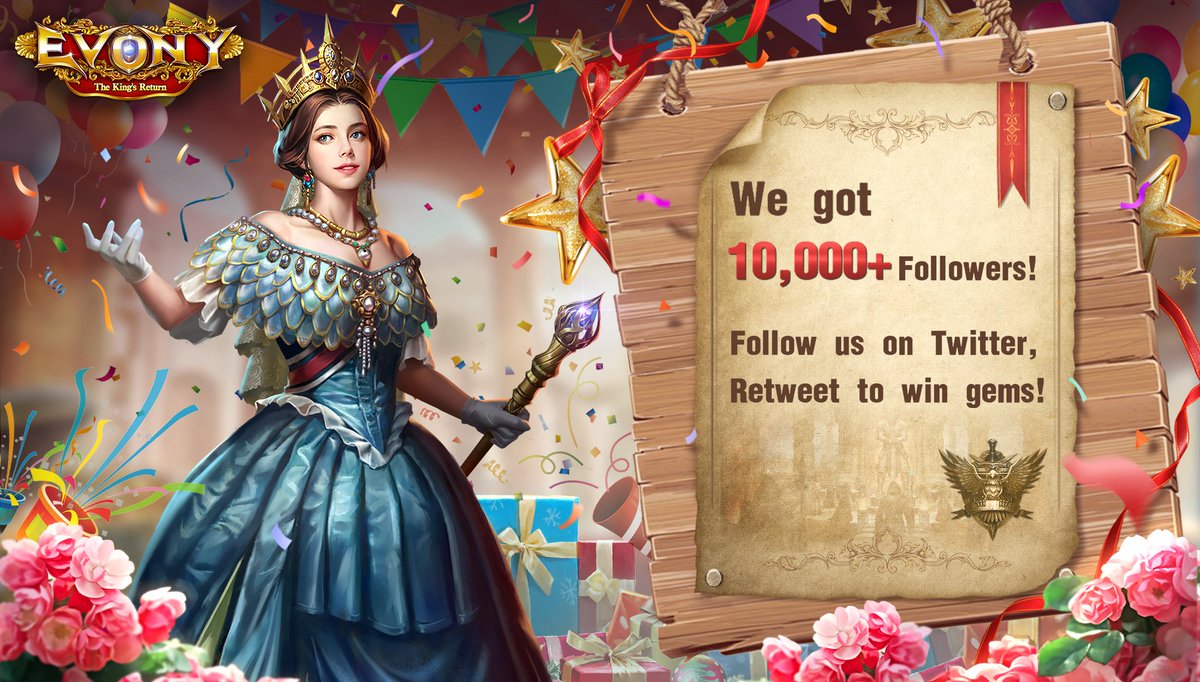 Evony_TKR's tweet photo. Hurray! #Evony has more than 10,000 followers on Twitter!👑
To express our gratitude, we have prepared a gift for you!🎁
Follow us on Twitter, retweet, and leave your game ID below! 20 players will be selected to win 3,000 Gems! 💎
Retweet to win!🥳
#TGIF #Reward https://t.co/j8URE3G6nO