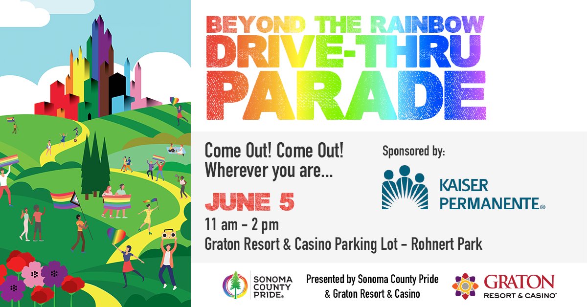 Join us on Saturday, June 5 for Beyond the Rainbow Drive Thru-Parade @ Graton Resort &amp; Casino! sonomacountypride.org/drive-thru-par…