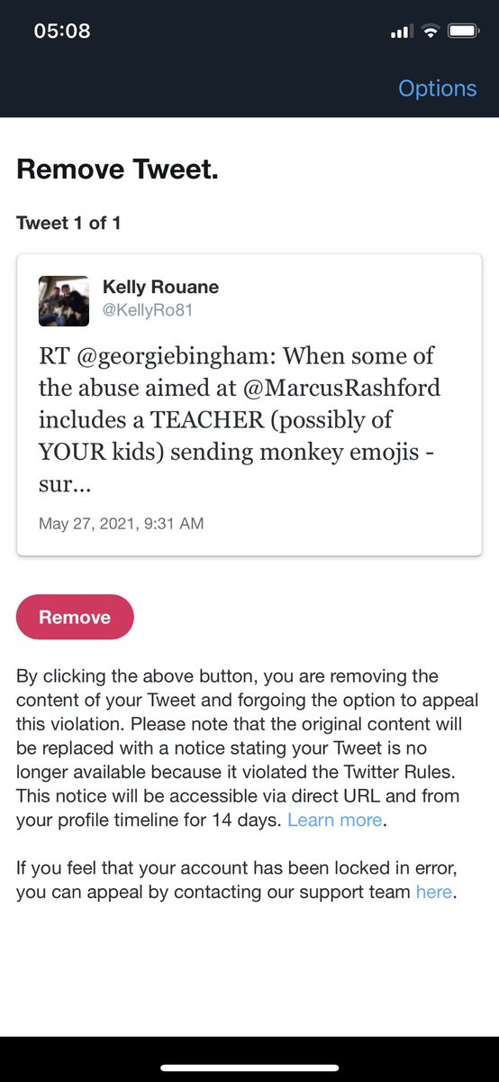 KellyRo81's tweet photo. Out of Twitter jail, refused to remove the tweet they deemed to have violated the rules on the basis of well, you know, racists still being allowed on Twitter. Allowed back anyway 🤷♀️ #TwitterViolations #SpeakUp https://t.co/eLugEGCQ6P