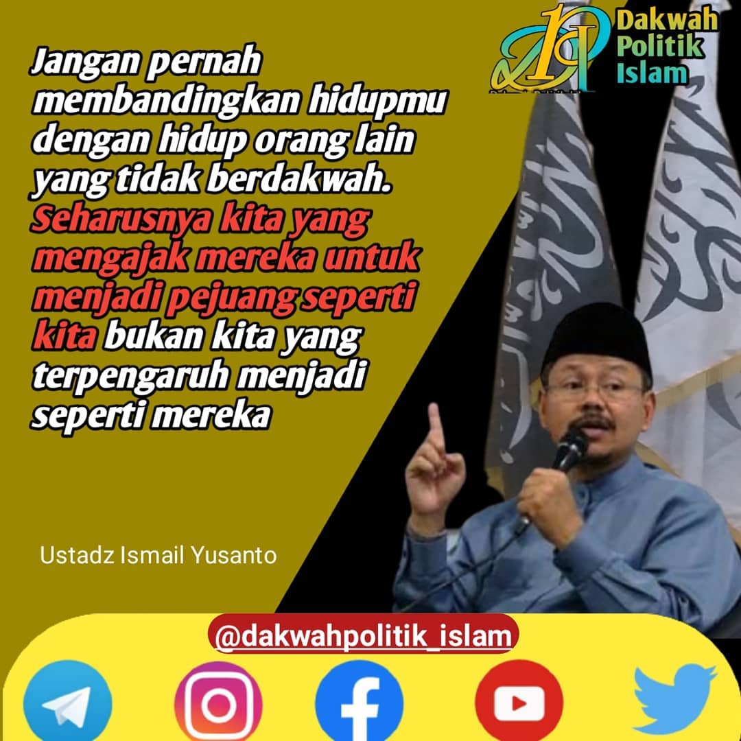 japir_muhammad's tweet photo. Jangan pernah membandingkan hidupmu dengan hidup orang lain yang tidak berdakwah. Seharusnya kita yang mengajak mereka untuk menjadi pejuang seperti kita bukan kita yang terpengaruh menjadi seperti mereka
.
Follow @dakwahpolitik_islam
1 ( https://t.co/pFUW2s9weO https://t.co/VmoiMoUUgY