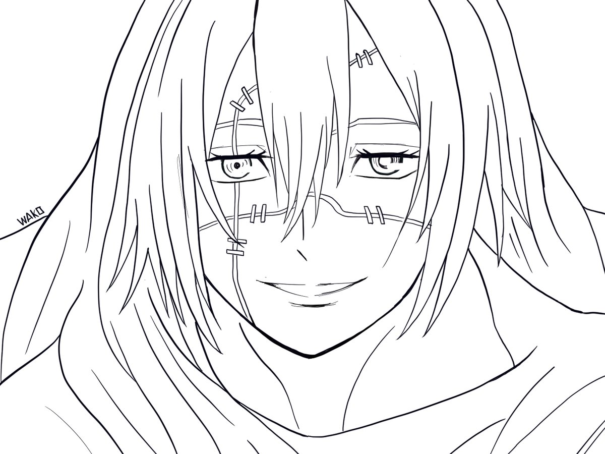 呪術廻戦の真人（まひとくん）を描いてみました！ うーん、難しい 