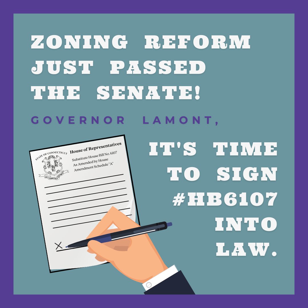 prohomesct's tweet photo. The Senate has passed #ZoningReform! Now, it's headed to @GovNedLamont's desk. We want to thank all of our coalition members, co-sponsors and supporters in the Senate, Senate President Pro Temp Looney, @senatorduff, @NormCT, Senator Cassano, and so many more. https://t.co/qx4d5W9OYk