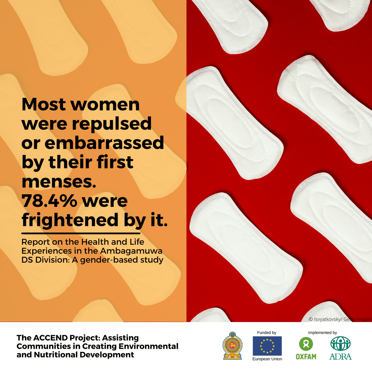 OxfamSriLanka's tweet photo. Lack of information about #menstruation often creates fear and #stigma around an otherwise very natural, bodily function. 

Only 1% of women in the #HLEAD report admitted to feeling ‘happy’ about their first #menses.

#MenstrualHealth #PeriodPoverty #Periods #Menstruation https://t.co/VKKRNhVFnk