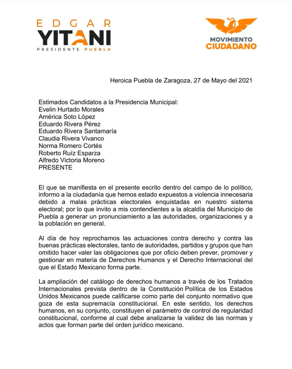 EdgarYitani's tweet photo. Estimados Candidatos a la Presidencia Municipal:
@EvelynHM #AméricaSoto @eduardorivera01 @LaloRiveraSMR @RiveraVivanco_ @NormaRomero_C @RUIZESPARZAO @DrVictoria21
PRESENTE https://t.co/FxCQCsJc07